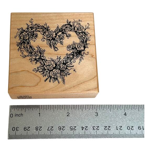 Vintage Rubber Stamp PSX G-553 Heart Shaped Wreath of Vines and Roses 1993 - Picture 4 of 5